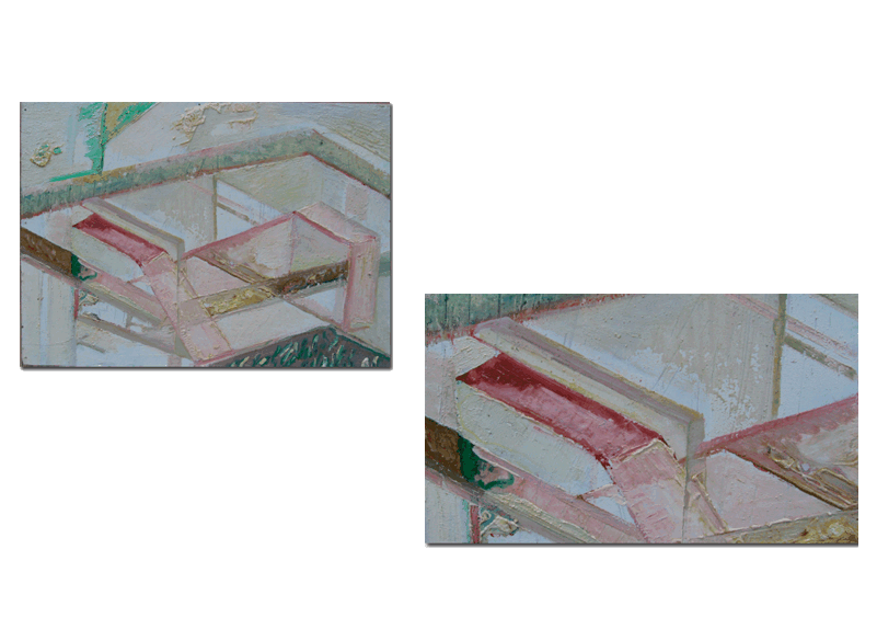 Prizma na povrsi, ulje na lesonitu, 90x50, 2003, Surface en forme de prisme, huile sur contre plaqu�, 90x50, 2003